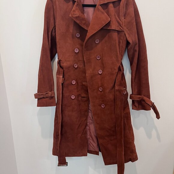 Brown suede women's trench coat - Picture 2 of 9
